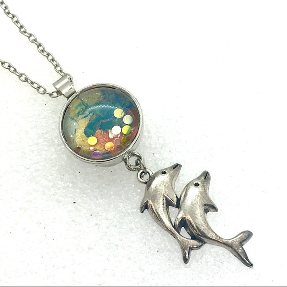 Necklace with dolphins & Handmade 20mm snap SN20 - Picture 1 of 3